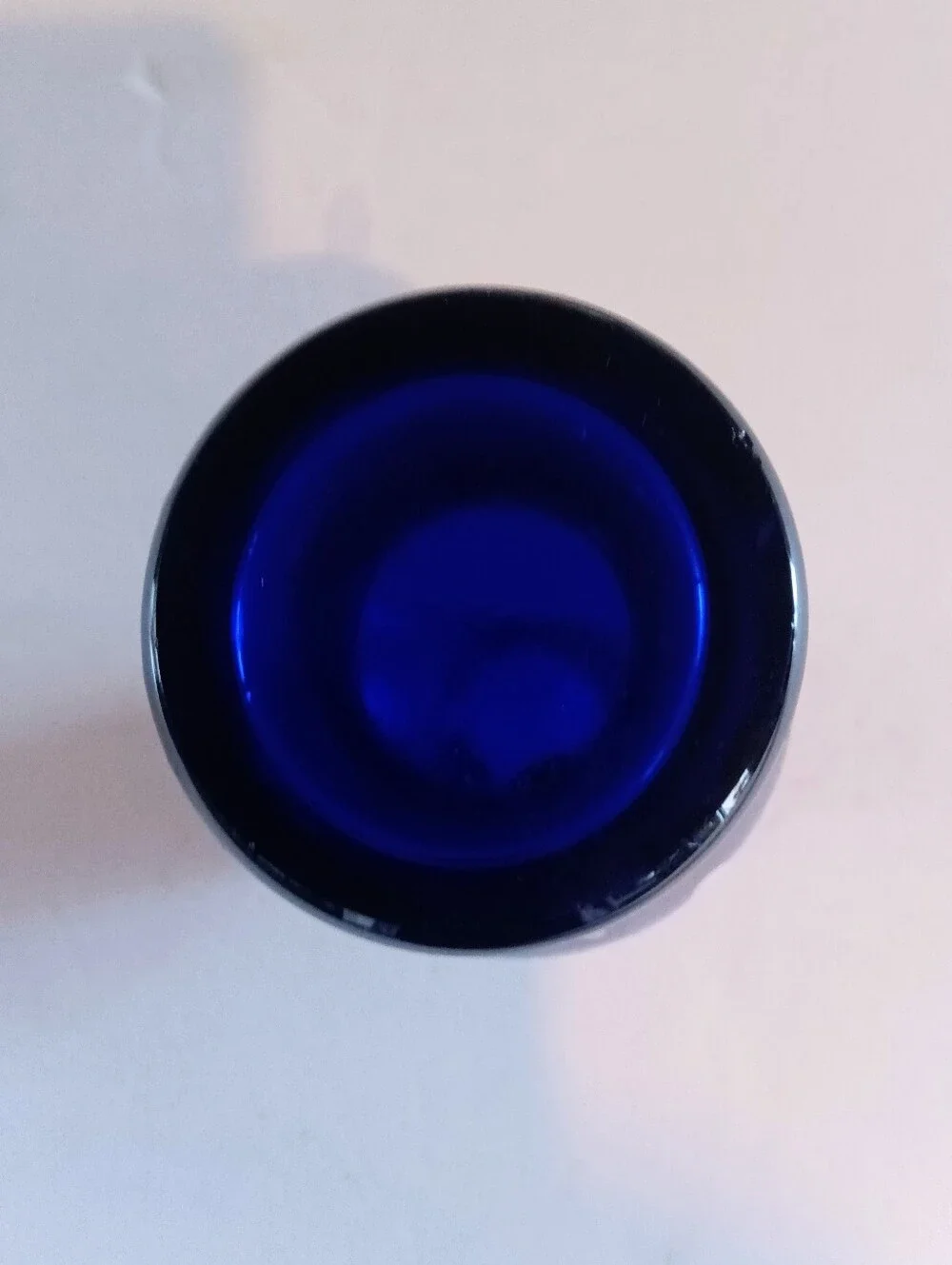 Cobalt Blue Art Glass Vase Distinct Iridescent Sheen White Drip Feather Accents
